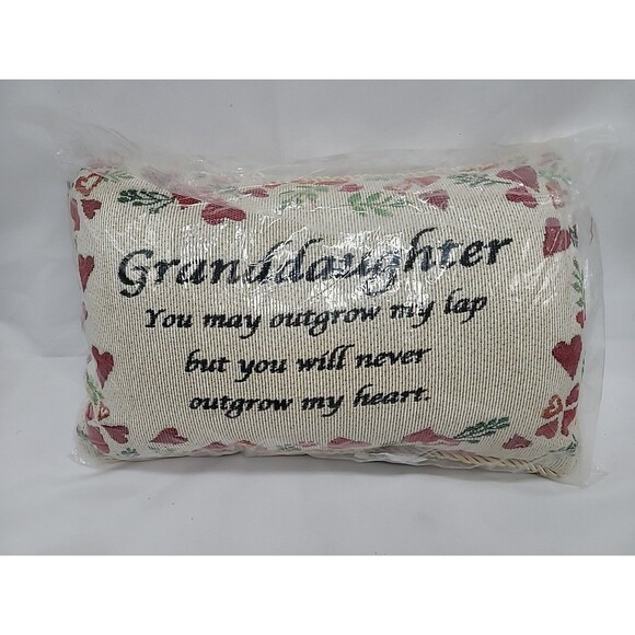 Embroidered Floral Heart Granddaughter Accent Lumbar Toss Throw Pillow 8"x12" - Picture 1 of 15